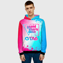 Толстовка-худи мужская GTA6 neon gradient style, цвет: 3D-черный — фото 2