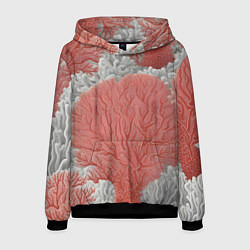Толстовка-худи мужская Красные и белые кораллы, цвет: 3D-черный