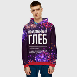 Толстовка-худи мужская Праздничный Глеб: фейерверк, цвет: 3D-красный — фото 2