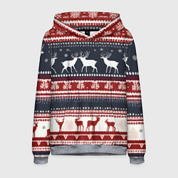 Толстовка-худи мужская Олени белые и красные свитер новогодний, цвет: 3D-меланж