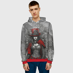 Толстовка-худи мужская Девушка в цилиндре, цвет: 3D-красный — фото 2