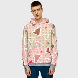 Толстовка-худи мужская Розовые узоры ёлки, цвет: 3D-меланж — фото 2