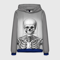 Толстовка-худи мужская Скелет черно белый, цвет: 3D-синий