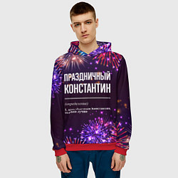 Толстовка-худи мужская Праздничный Константин: фейерверк, цвет: 3D-красный — фото 2