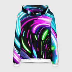Толстовка-худи мужская Неоновая экспрессивная абстракция, цвет: 3D-белый