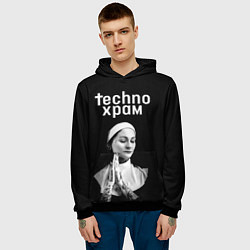 Толстовка-худи мужская Techno храм монашка в татуировках, цвет: 3D-черный — фото 2