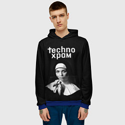 Толстовка-худи мужская Techno храм монашка с красивыми глазами, цвет: 3D-синий — фото 2