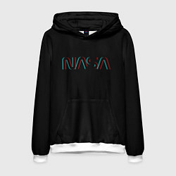 Толстовка-худи мужская NASA glitch color usa, цвет: 3D-белый