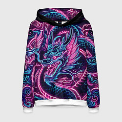 Толстовка-худи мужская Neon Japanese dragon - irezumi, цвет: 3D-белый