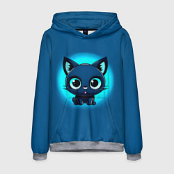 Толстовка-худи мужская Котёнок на синем, цвет: 3D-меланж