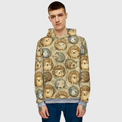 Толстовка-худи мужская Паттерн лесной ежик, цвет: 3D-меланж — фото 2