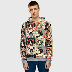 Толстовка-худи мужская Кот Алёнка - поп арт, цвет: 3D-меланж — фото 2