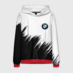 Толстовка-худи мужская BMW чёрные штрихи текстура, цвет: 3D-красный