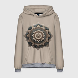 Толстовка-худи мужская Защитный орнамент- щит из дерева резной, цвет: 3D-меланж
