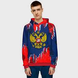 Толстовка-худи мужская Россия краски герб, цвет: 3D-красный — фото 2
