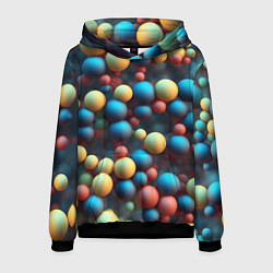 Толстовка-худи мужская Разноцветные шарики молекул, цвет: 3D-черный
