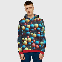 Толстовка-худи мужская Разноцветные шарики молекул, цвет: 3D-красный — фото 2