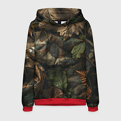 Толстовка-худи мужская Реалистичный охотничий камуфляж из ткани и листьев, цвет: 3D-красный