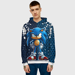 Толстовка-худи мужская Sonic - splash and logo, цвет: 3D-белый — фото 2