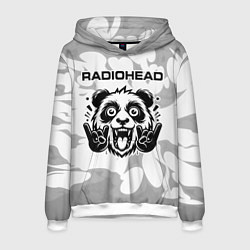 Толстовка-худи мужская Radiohead рок панда на светлом фоне, цвет: 3D-белый