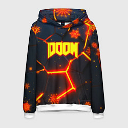 Толстовка-худи мужская Doom плиты лого в огне, цвет: 3D-белый