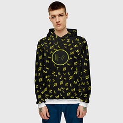 Толстовка-худи мужская Twenty one pilots pattern rock yellow, цвет: 3D-белый — фото 2