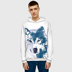 Толстовка-худи мужская Волк темно-синий, цвет: 3D-белый — фото 2