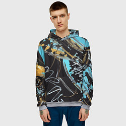 Толстовка-худи мужская Blue abstraction on black, цвет: 3D-меланж — фото 2
