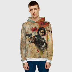 Толстовка-худи мужская Джон Уик с пистолетом в стиле гранж, цвет: 3D-белый — фото 2