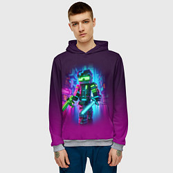 Толстовка-худи мужская Cyberpunk and Minecraft - collaboration ai art, цвет: 3D-меланж — фото 2