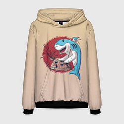 Толстовка-худи мужская Sushi shark, цвет: 3D-черный