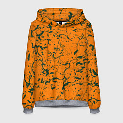 Толстовка-худи мужская Оранжевый с брызгами зеленой краски, цвет: 3D-меланж
