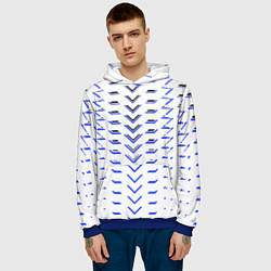 Толстовка-худи мужская Чёрные и синие полосы на белом фоне, цвет: 3D-синий — фото 2