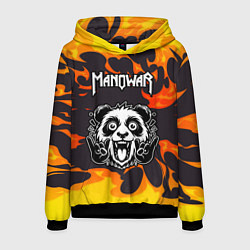 Толстовка-худи мужская Manowar рок панда и огонь, цвет: 3D-черный