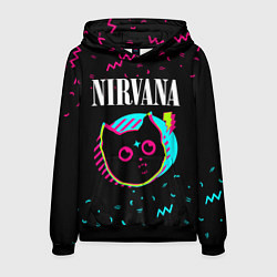 Толстовка-худи мужская Nirvana - rock star cat, цвет: 3D-черный