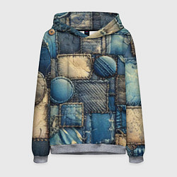 Толстовка-худи мужская Denim patchwork - ai art, цвет: 3D-меланж