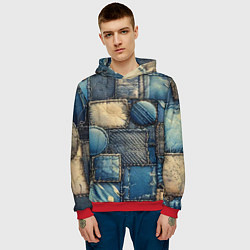 Толстовка-худи мужская Denim patchwork - ai art, цвет: 3D-красный — фото 2