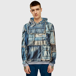 Толстовка-худи мужская Patchwork denim - vogue, цвет: 3D-меланж — фото 2