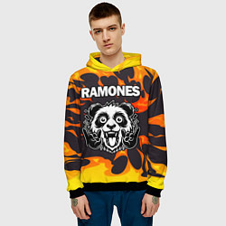 Толстовка-худи мужская Ramones рок панда и огонь, цвет: 3D-черный — фото 2
