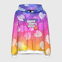 Толстовка-худи мужская Grand Theft Auto VI - пальмы, цвет: 3D-белый