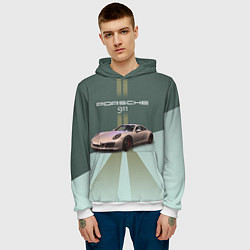 Толстовка-худи мужская Спортивный автомобиль Порше 911, цвет: 3D-белый — фото 2