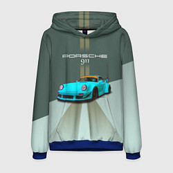 Толстовка-худи мужская Порше 911 спортивный немецкий автомобиль, цвет: 3D-синий