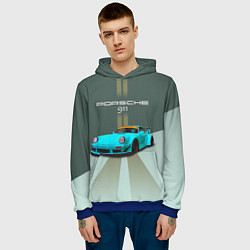 Толстовка-худи мужская Порше 911 спортивный немецкий автомобиль, цвет: 3D-синий — фото 2