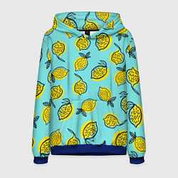 Толстовка-худи мужская Летние лимоны - паттерн, цвет: 3D-синий