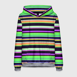 Толстовка-худи мужская Зелёно-фиолетовый полосатый, цвет: 3D-меланж