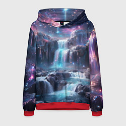 Толстовка-худи мужская Волшебный ночной водопад, цвет: 3D-красный