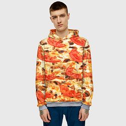 Толстовка-худи мужская Пицца с грибами и томатом - текстура, цвет: 3D-меланж — фото 2