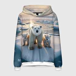 Толстовка-худи мужская Polar bear with her cubs - ai art, цвет: 3D-белый