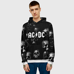 Толстовка-худи мужская AC DC - черные черепа, цвет: 3D-белый — фото 2