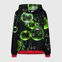 Толстовка-худи мужская Зеленые пузыри на черном, цвет: 3D-красный